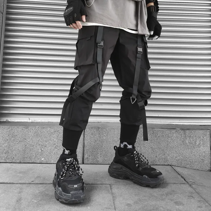 Мужские штаны Harajuku Fashion Techwear Мужская грузовая брюки хип -хоп панк мужская одежда уличная одежда Joggers High Street Holiday. Случайные брюки 230418