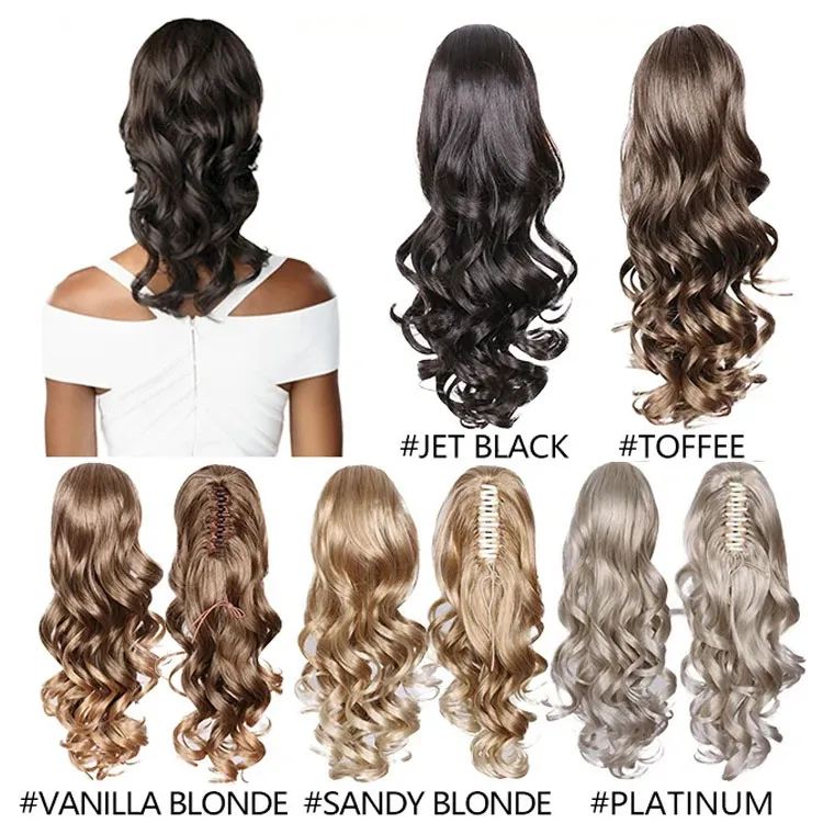 Extensions de cheveux synthétiques à pince en queue de cheval, postiche 18 "27", faux cheveux blonds ondulés, fausse queue de cochon avec bande élastique, queue de cheval