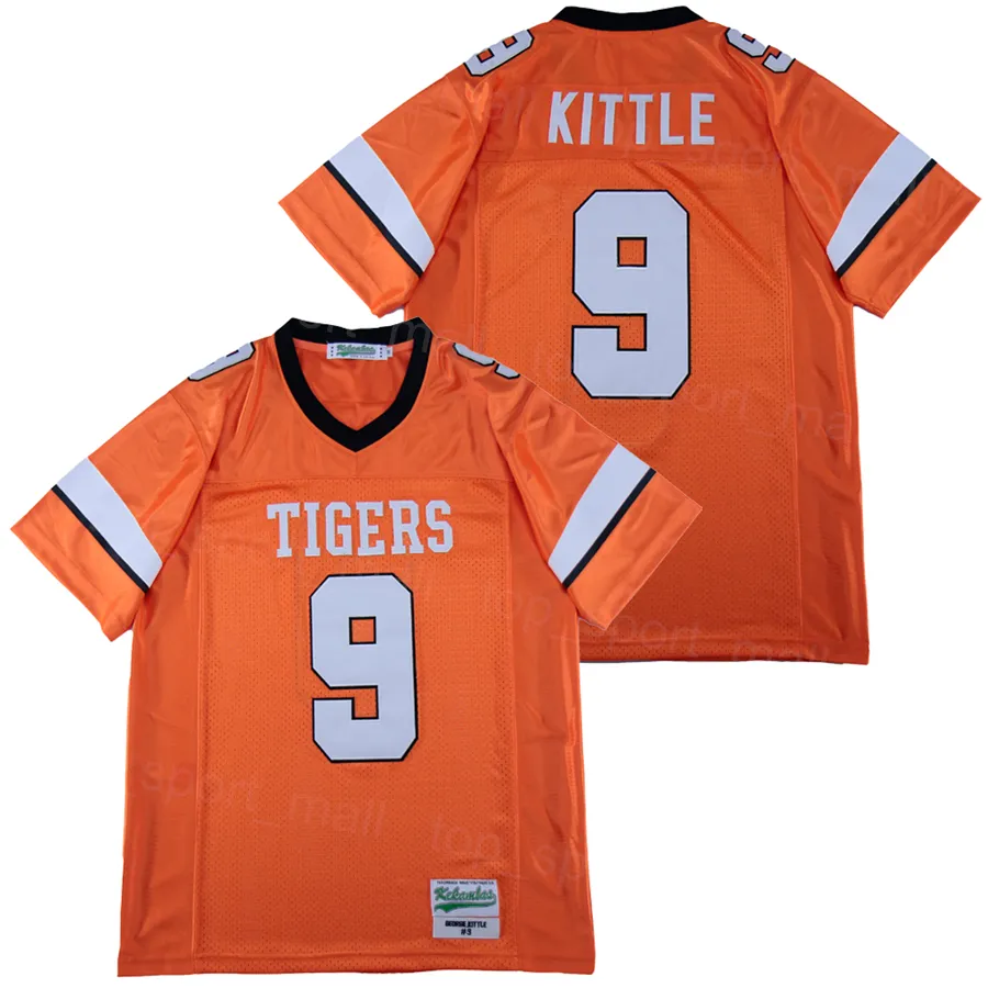 High School Football 9 George Kittle Jersey Norman Tigers Uomo Orange Team Color Moive College Ricamo e cucito Traspirante Per gli appassionati di sport Università Vintage