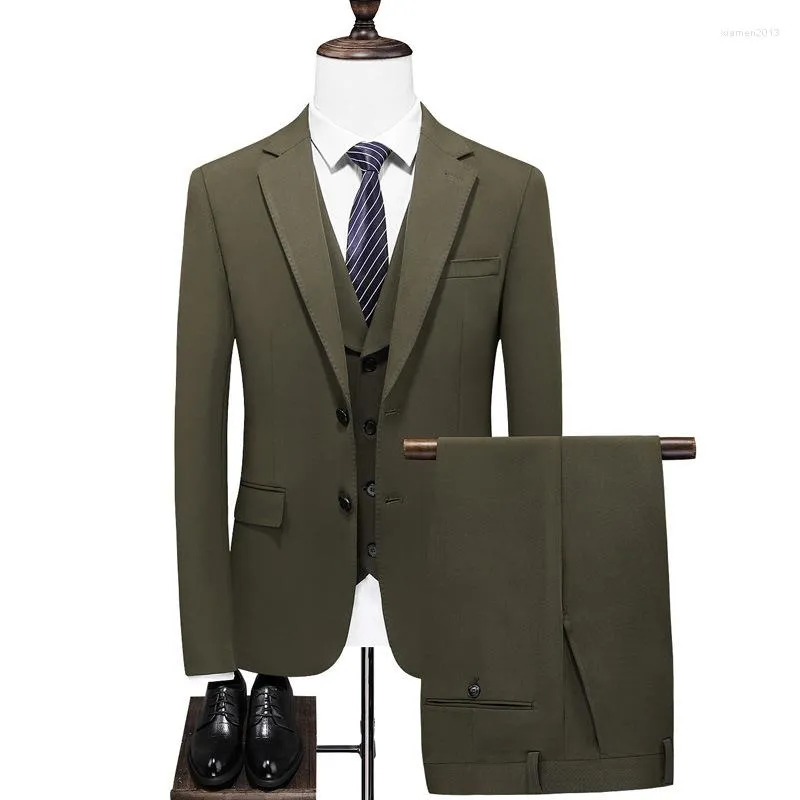 Abiti da uomo ArmyGreen Suit Uomo 3 pezzi Set Blazer da uomo d'affari Boutique di grandi dimensioni Slim High-end Formal Fit Party Wedding