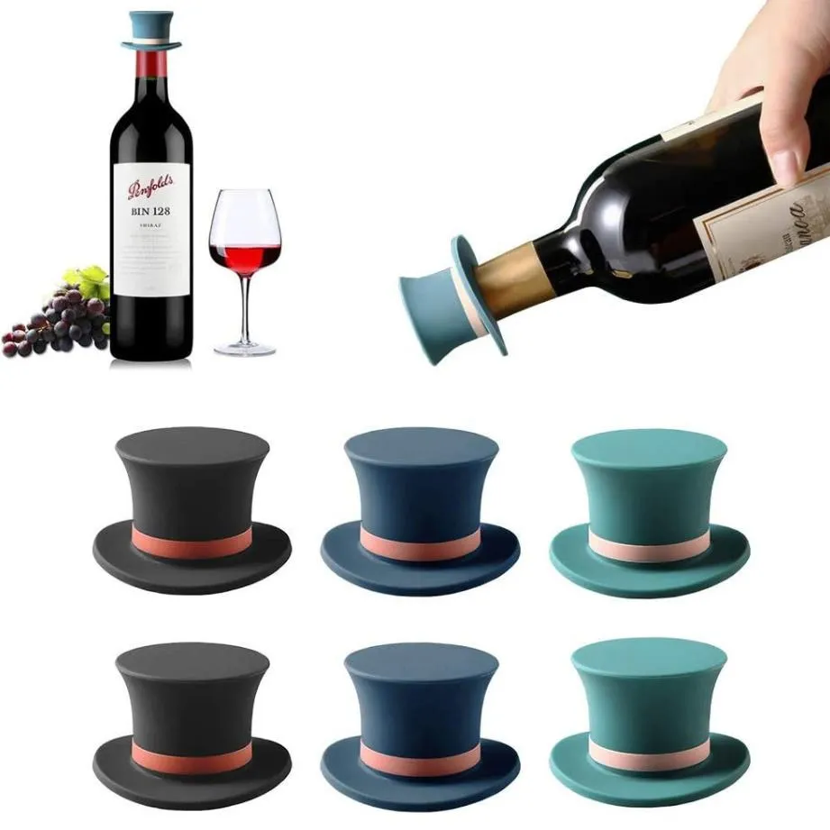 Kreative wiederverwendbare Silikon-Weinstopfen-Kappe Stecker Hutform vakuumversiegelte Flaschenstopper-Abdeckung Heimweinflaschen-Stopper-Stange