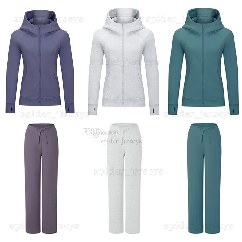 Veste de yoga de sport Pantalon demi-zip Cordon de serrage à la taille Vêtements de yoga Vêtements de fitness Vêtements de sport de course Haut à capuche d'entraînement Pantalon de survêtement Poche latérale