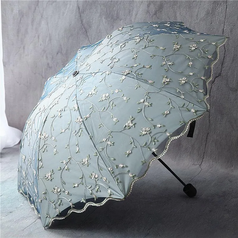 Parapluies femme pliant Parapluie rétro dames dentelle pluie écran broderie fleurs Double couche soleil Parapluie cadeau SY337