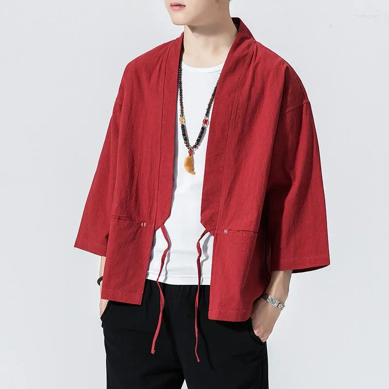 Men's Casual Shirts Kimono Samurai Costume Chinede Style Men Japanese Cardigan Summer Harajuku Jackets Cotton Men's Clothing