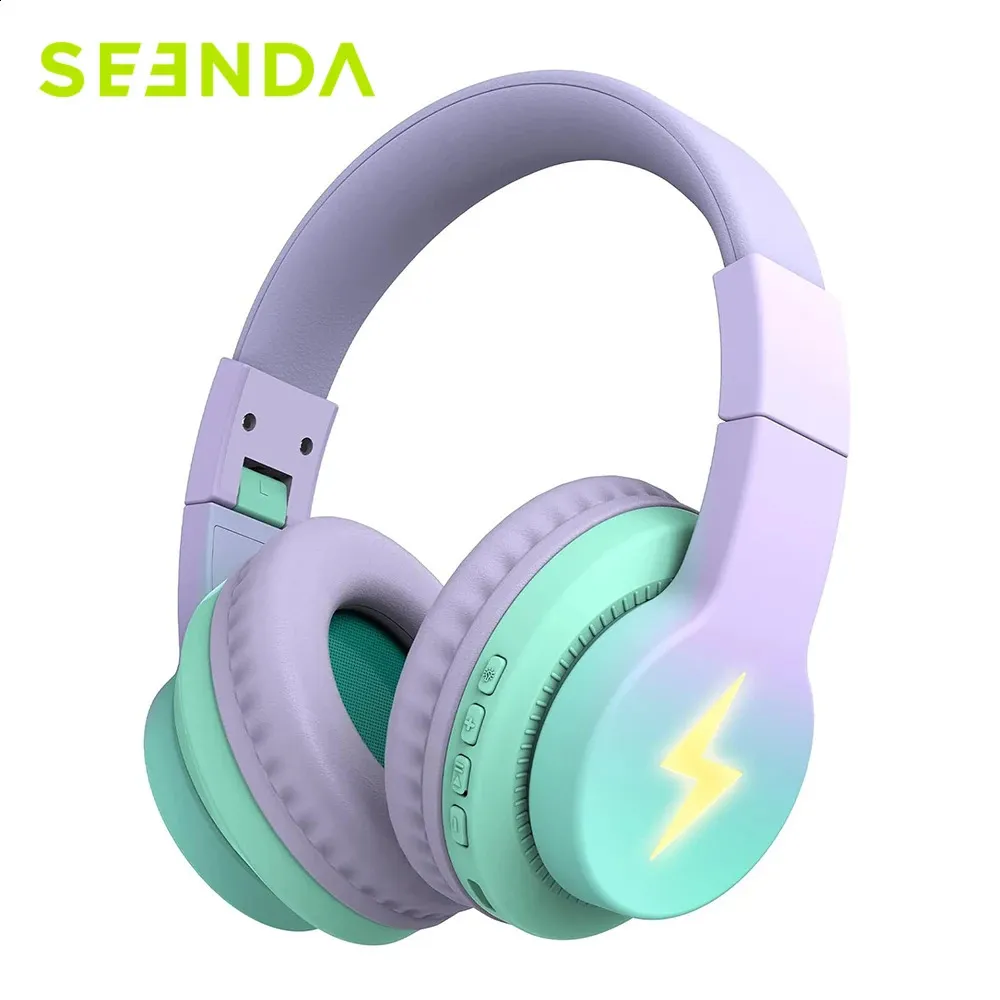 Cell Phone Earphones Seenda Bluetooth Wireless Headphones for Kids Boys Girls iPad Tablet School Airplane Over Ear LED Wired Headset with Mic 231117