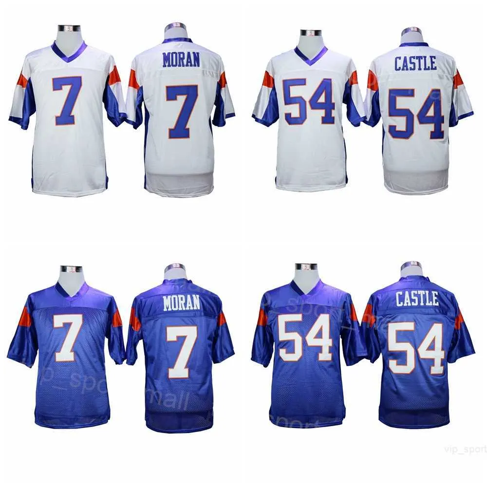 Moive Football Mountain State Jerseys 7 Alex Moran 54 Thad Castle College Home Bleu Extérieur Blanc All Ed Respirant Université pour les fans de sport Broderie