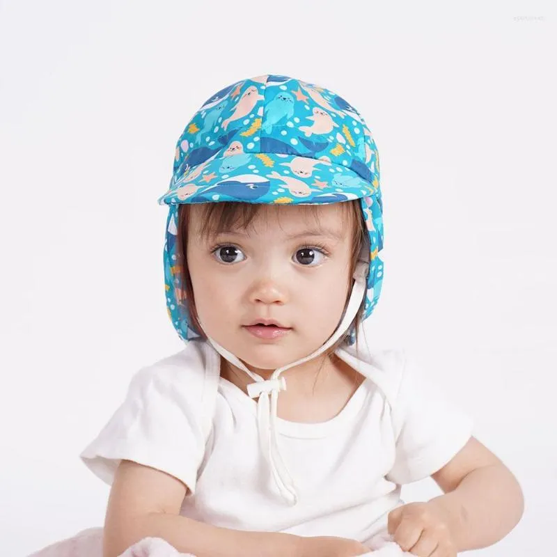 Beretten Sun Hat Neck Protection Peuter Boy Girl Summer Beach Zwemmen Wijd rand met touw UPF50 Outdoor Accessoire Kids Baby Cap