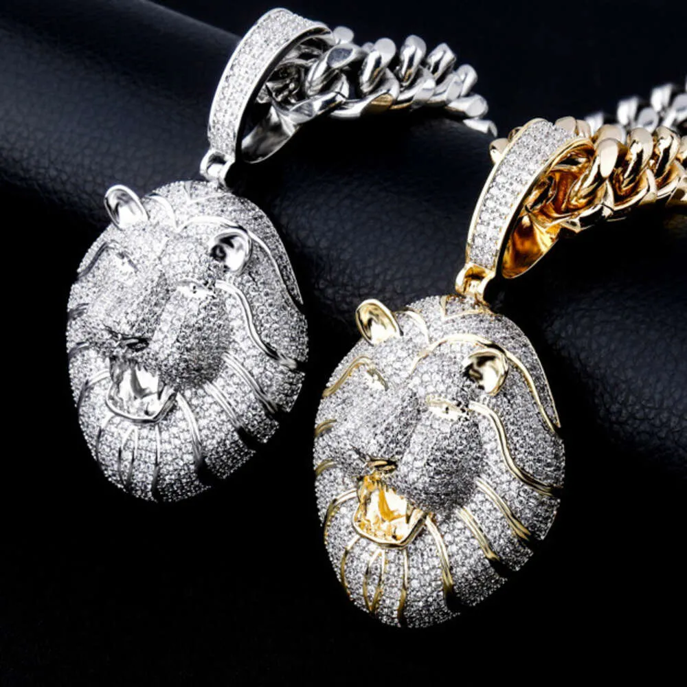 Nouveau personnalisé plaqué or blanc cubique zircone Lion pendentif Nechlace personnalisé Bijoux Hip Hop rappeur hommes Bijoux cadeaux pour les gars