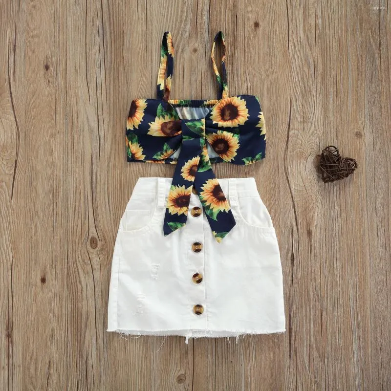 Kledingsets babymeisjes kleding zonnebloem Camisole rok verbindingsknop decoratie schattige navel zomer kinderen voor kinderen