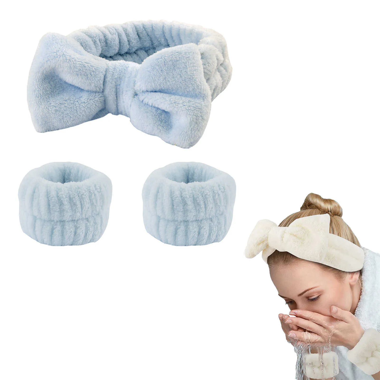 Spa-Stirnband-Set Mit 2 Armbändern – Weiches Schwamm-Stirnband Für Gesichtspflege & Make-up
