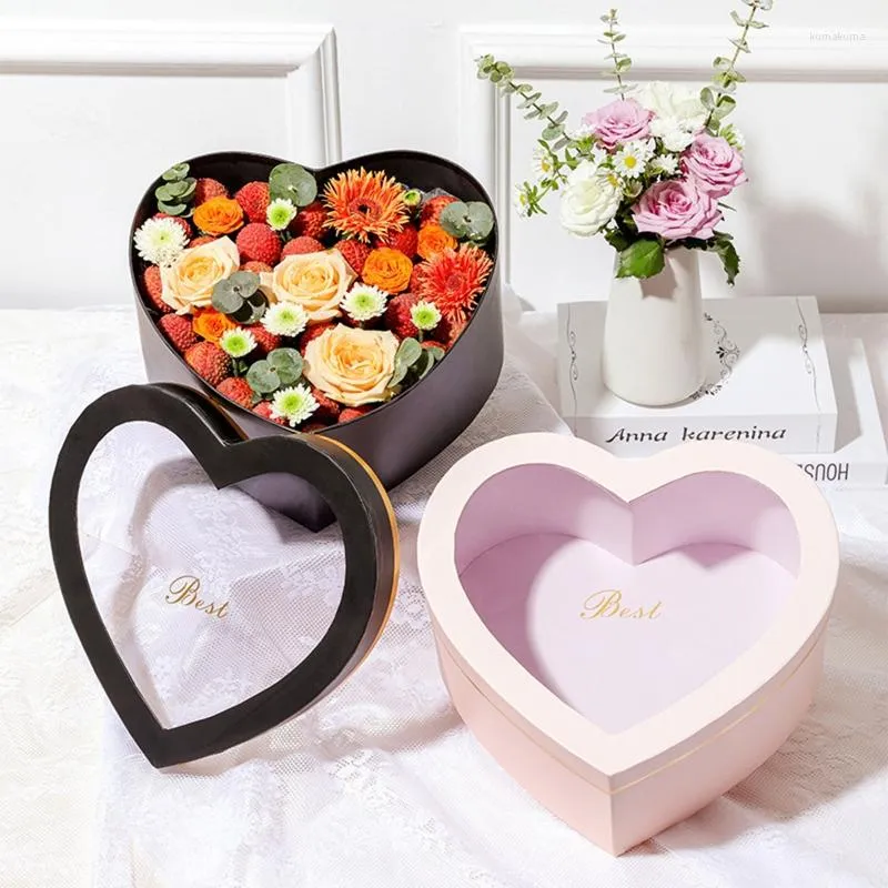 Gift Wrap 2pcs Heart Shaped Flower Box Floral Boxes With Transparent Window Lids Luxury Style Arrangements