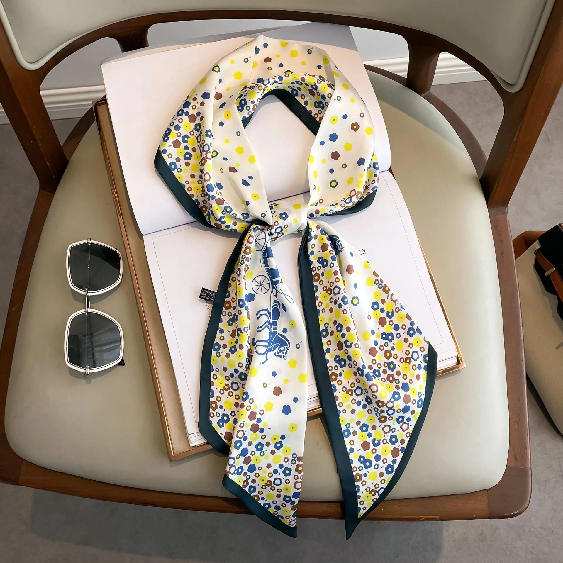 Silk Satin Silk Scarf With Fashion Print Hair Ribbon For Women
