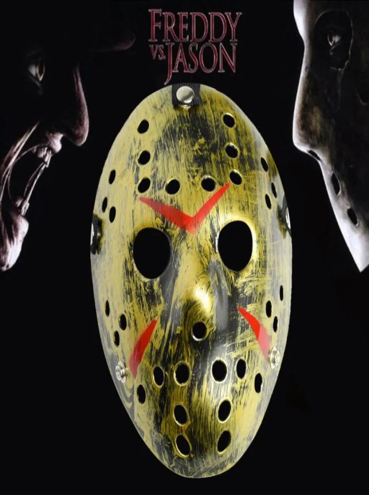 Retro Jason Mask Horror Divertente Maschera a pieno facciale Bronzo Halloween Costume Cosplay Maschere in maschera Spaventoso Maschera da hockey Forniture per feste DB8242481