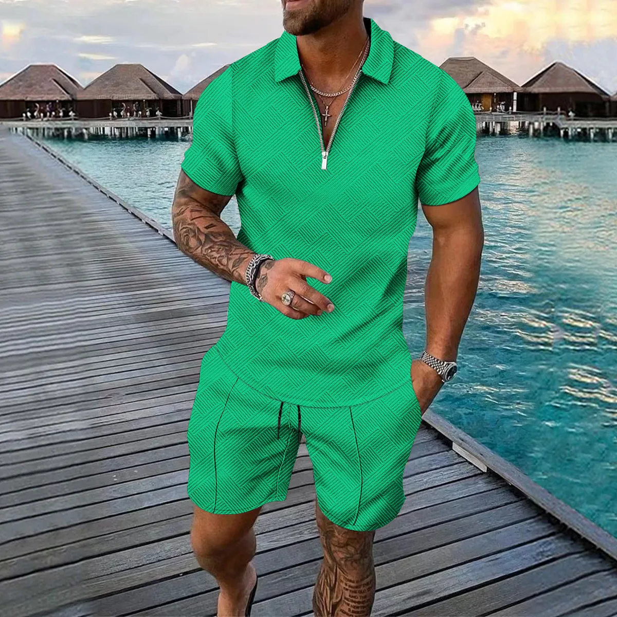 Mens Tracksuits Summer wear sports Polo shirt 2 oversized shorts mens clothing casual print beach 3XL 220 jin fat guy 230418