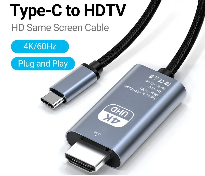 2m USB C - HDMI Kablosu 4K60Hz 6.6 ft Ultra Yüksek Tanım 1080p USB 3.1 Tip C HDMI Dönüştürücü Döküm Kablosu Ev Ofis için