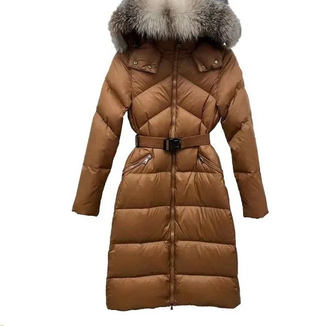 Moda gola de pele casaco feminino inverno para baixo parkas senhoras longo para baixo jaqueta com capuz casual quente pato branco para baixo jaquetas