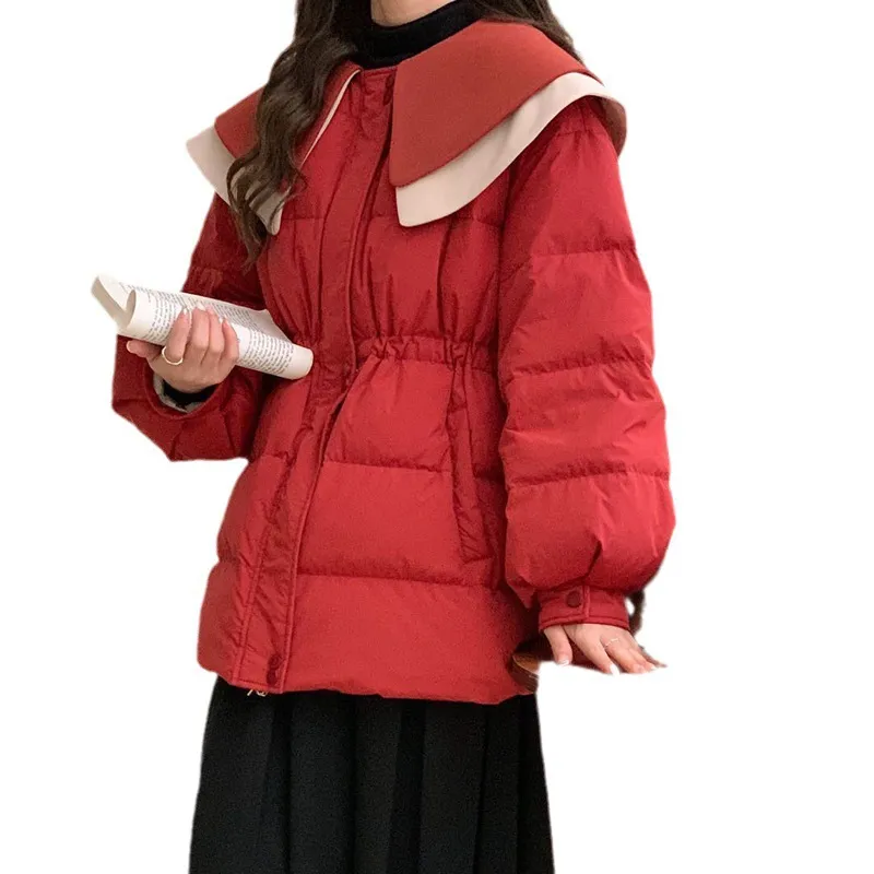 レディース冬の服2023ファッション女性クロップドコートソリッドコットンパフコートラペルダウンジャケット