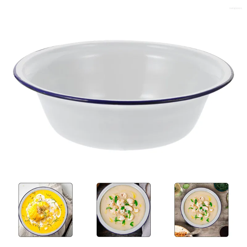 Миски кухонная миска винтажная эмалевая тарелка белая порция лоток рамэн ореховые контейнерные посуды столовые пластины
