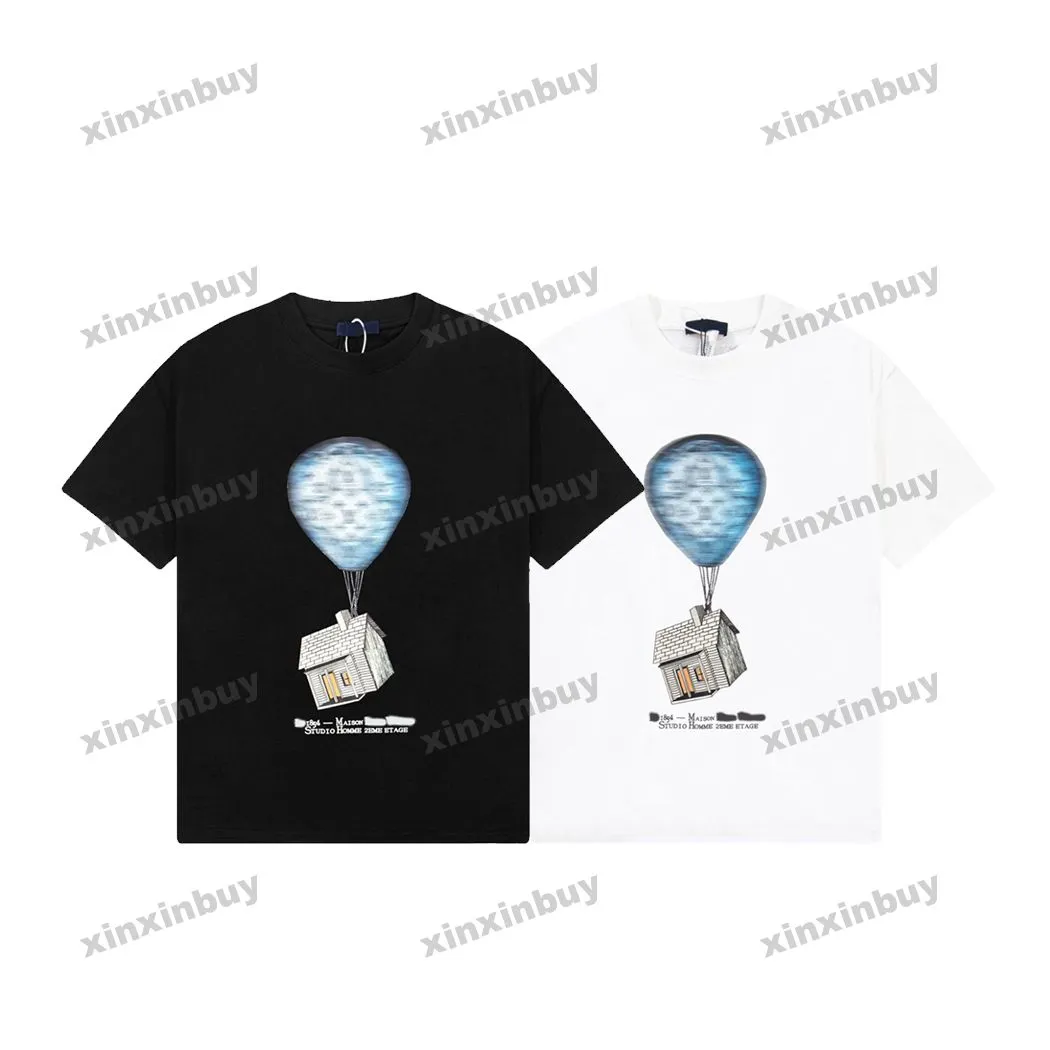 Xinxinbuy Men Designer Tee T Shirt 23SSバルーンハウスパターンプリント半袖コットン女性ブラックグリーンホワイトXS-L