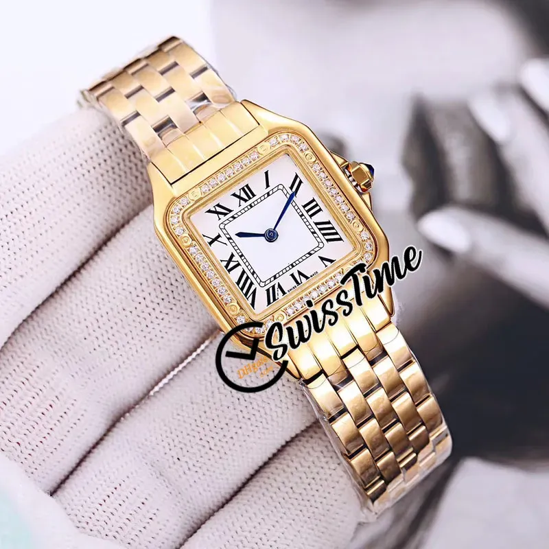 Nouveau 22 mm Panthere WJPN0016 Montre à quartz suisse pour femme Cadran blanc Lunette en diamant Bracelet en or jaune 18 carats Mode STCA Montres pour dames SwissTime