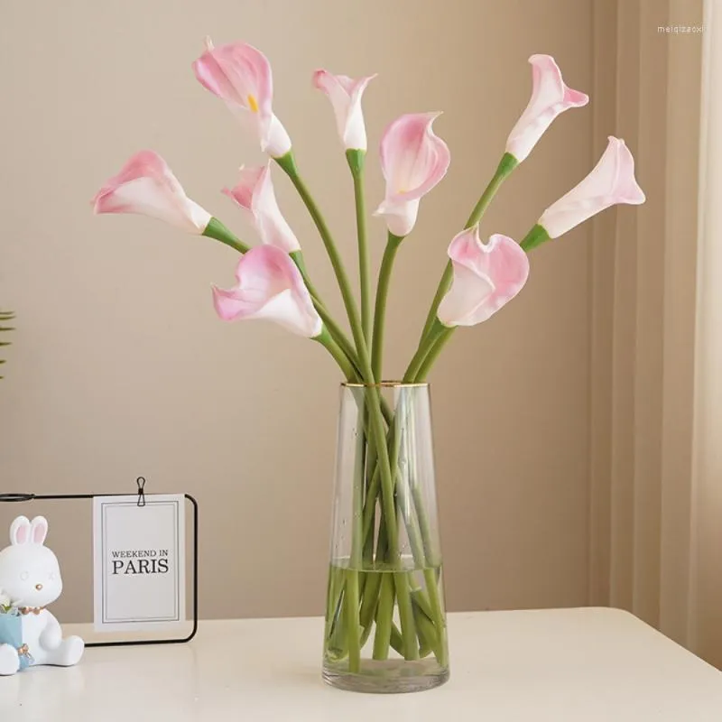 Dekorativa blommor 1pc calla artificiell simulering riktig touch lily falsk blommor bukett för bröllop brud heminredning