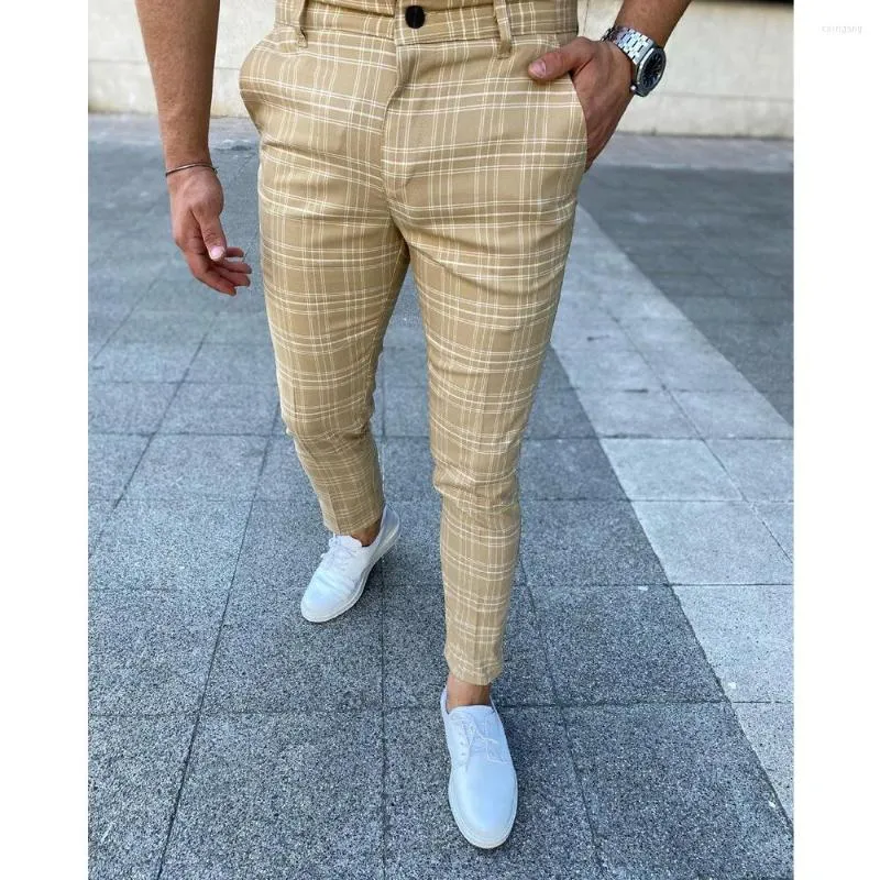 Herrenhosen 2023 Herrenbekleidung Herren Business Plaid Slim Frühling Herbst Mid-Rise Checkered Pattern Bleistift für Herren Streetwear