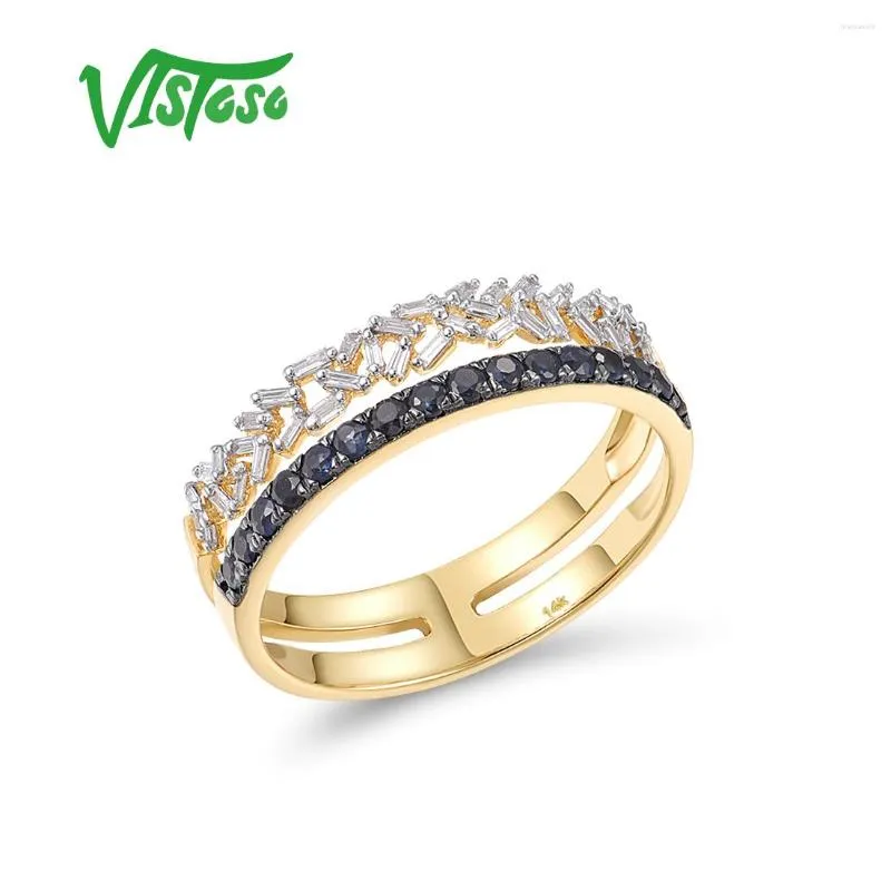 Cluster anneaux Vistoso Gold Anneau authentique 14K 585 Jaune pour les femmes Sparkling Blue Sapphire Diamond Fashion Deamp Fine bijoux