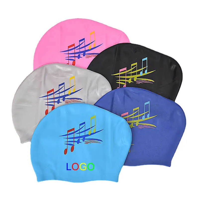 Swimming caps New Women Elastic Silicone Waterproof Swimming Caps Swim Pool Water Sports Skiing Surfing Bathing Protect Long Hair Ears Cap Hat P230418