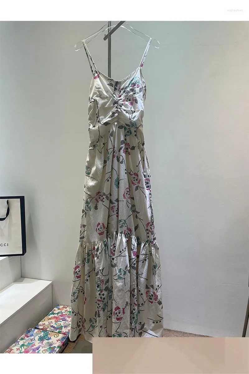 Casual Dresses High Quality 2023 Spring/summer Versatile Vacation Slim Dress Waist Flowers Printed Women Long