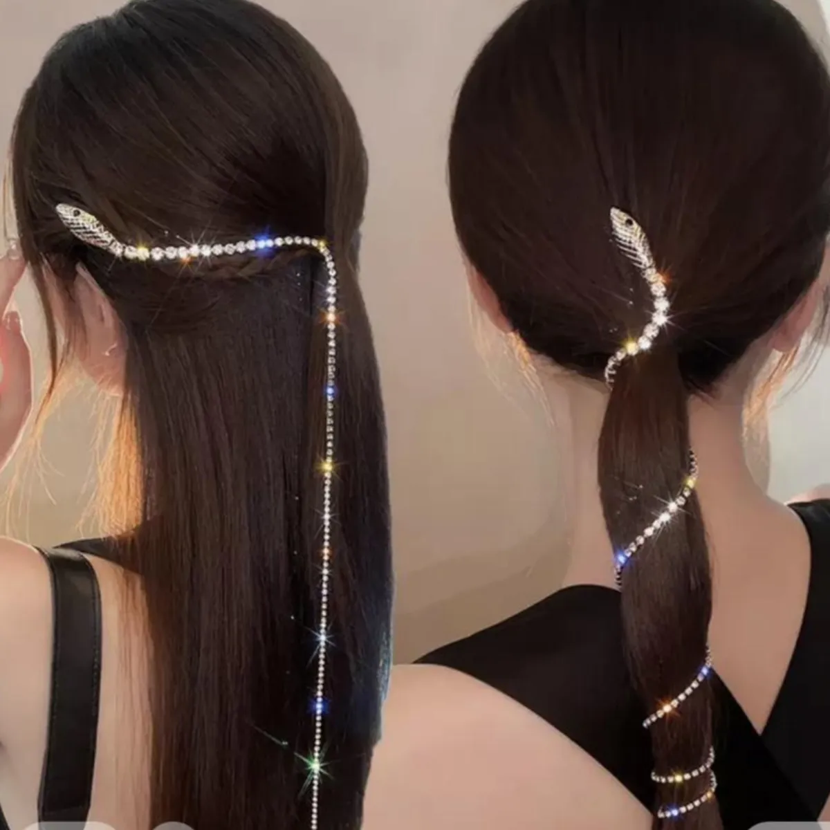 Snake Hairpins Hair Clips for Women Girls, Rhinestone Tassel Hair Pins Accessories, Fashion Design Gold Silver Bling Claw Tennis Chain Charms Hair Jewelry for Braids
