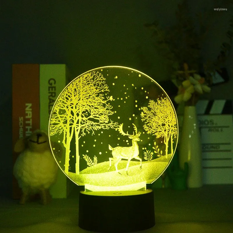 أضواء الليل 3D LED LED Sika Deer Kids of Holidays مصباح ديكور الغرفة اللطيف للمنزل الداخلي الوهم الجدول الهدية