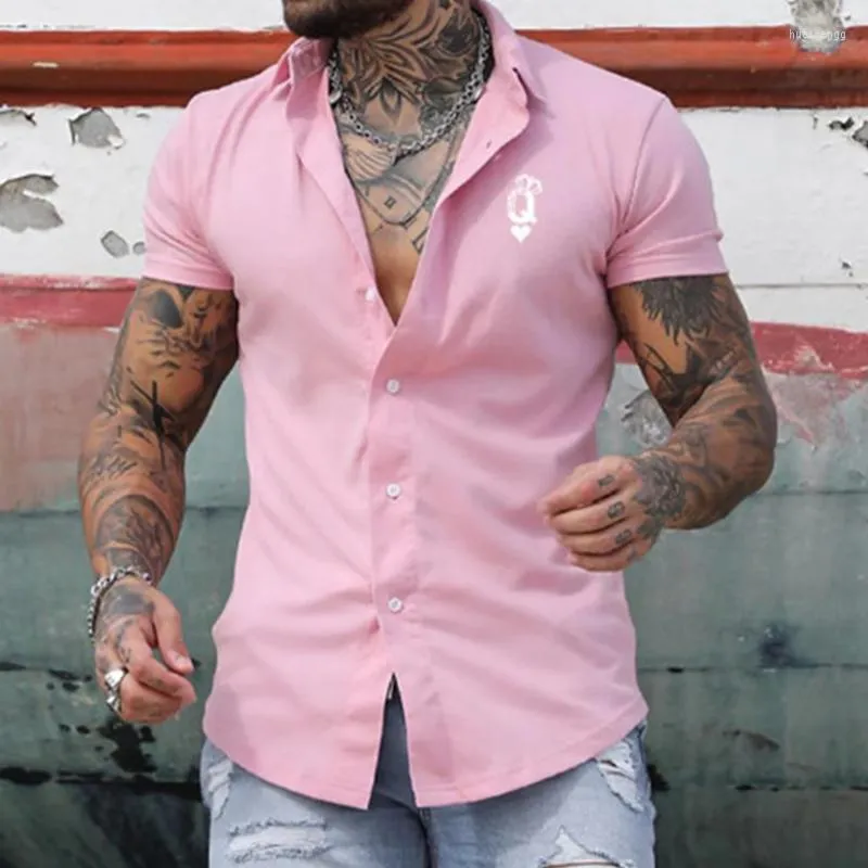 Mäns casual skjortor sommar kort ärm mäns smala mode grafisk tryck knapp-up skjorta streetwear män klädklassisk turnering