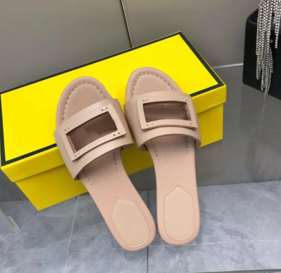 Sandaler Kvinnor Slipper Sandal Flats Baguette Wide Brand Slides Baguette Slipper Naken Metallic Leathers Sanal Walking Shoes Outdoor Factory Sale 35-42Box