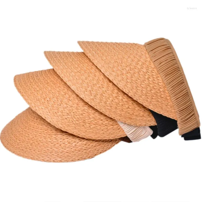 ワイドブリム帽子のデザイナープリーツヘアバンドスタイルの麦わら帽子13cmサマービーチキャップヘッド調整太陽の周りに汗をかく
