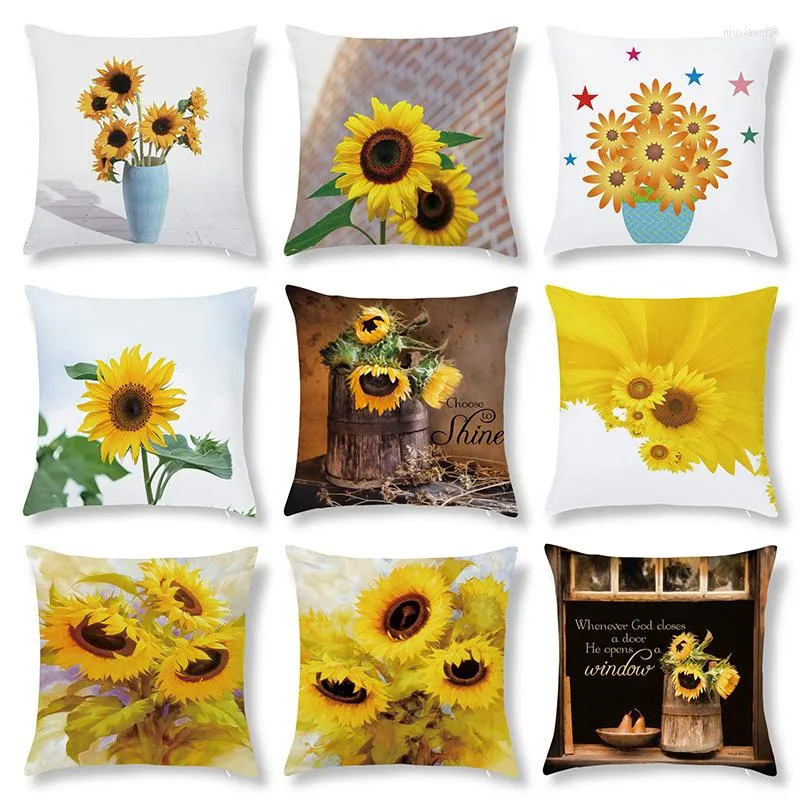 Pillow 45X45 Sunflower Printed Cover Sofa Home Decorative Covers Print Pillowcase Splendid Flower Plant