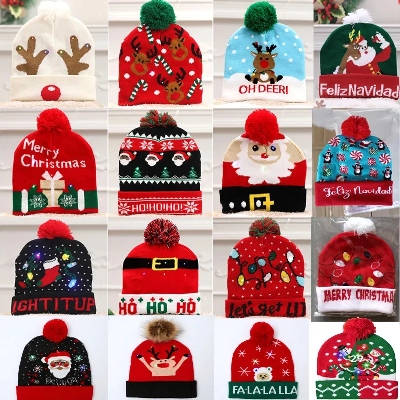 Party Hats 2024 LED Christmas Hat Creative Flashing Led Light Knitted Snowman Winter Warm Color Cap Gift 231118