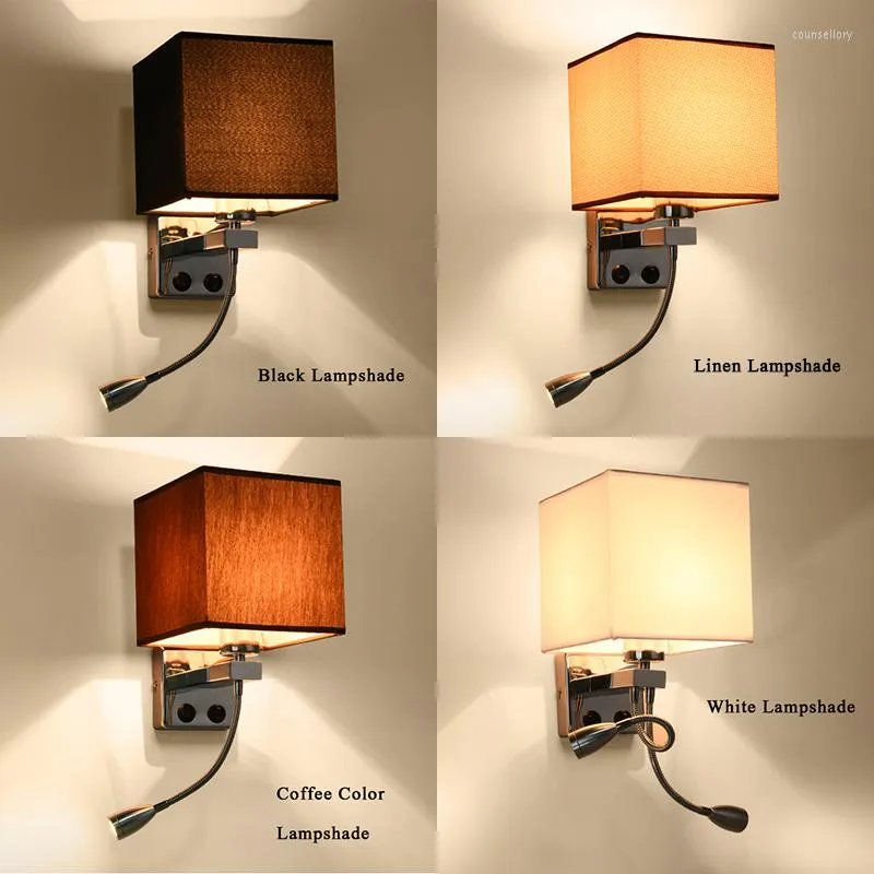 Lampes murales applique moderne avec interrupteur lit 1 ou 2 pièces 1w Led lampe de lecture tuyau culbuteur éclairage tissu abat-jour