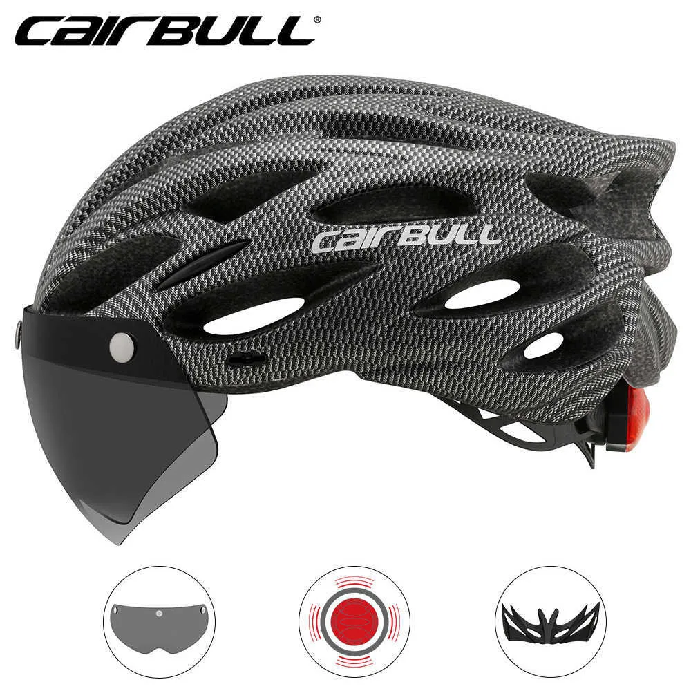 Cycling Helmets CAIRBULL Cycling Helmet Integrally-molded MTB Mountain Bike Taillight Helmet Removable Lens Visor Cycling Mens Womens Helmet P230419