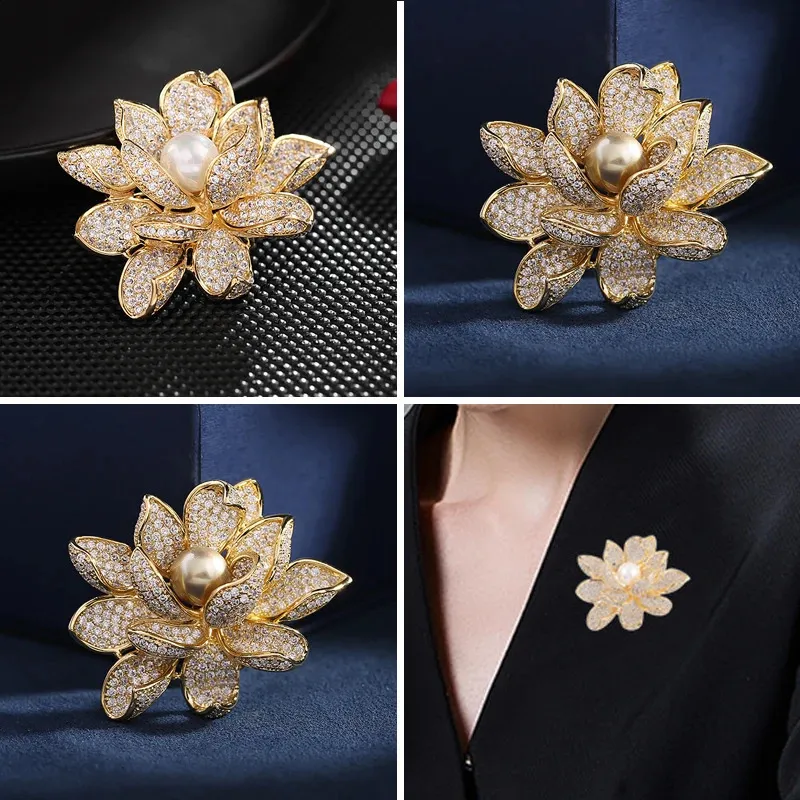 Pins Brooches SUYU Copper Micro Inlaid Cubic Zirconia Brooch Fashion Flower Shop Imitation pearl Gift Copper brooch Sbet Accessories 231118