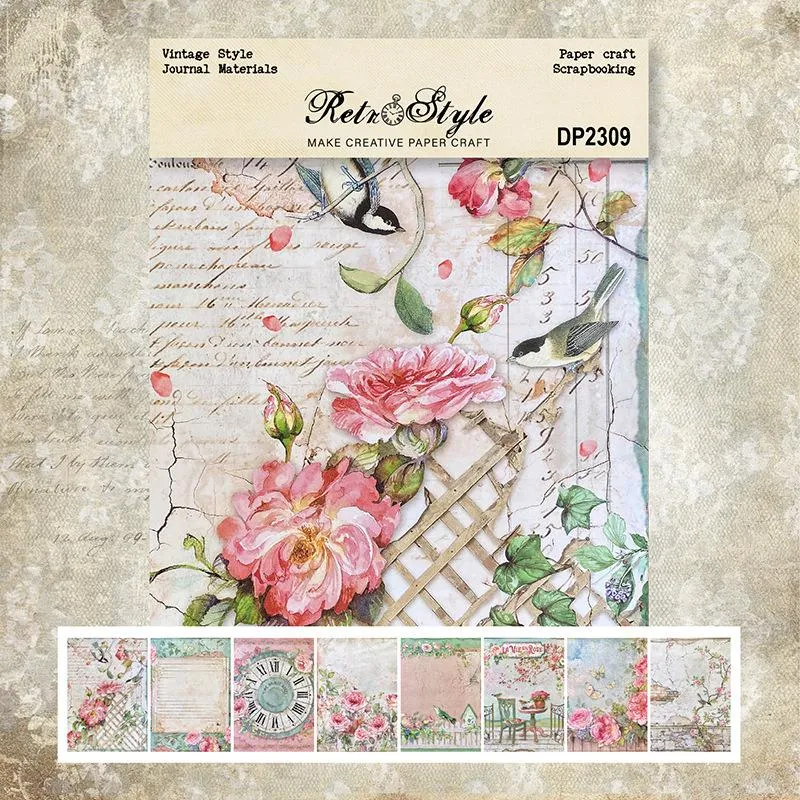 Gift Wrap ZFPARTY 8sheets A5 Size Vintage Flower Style Scrapbooking Patterned Paper Fancy Premium Card Pack Light Weight Craft