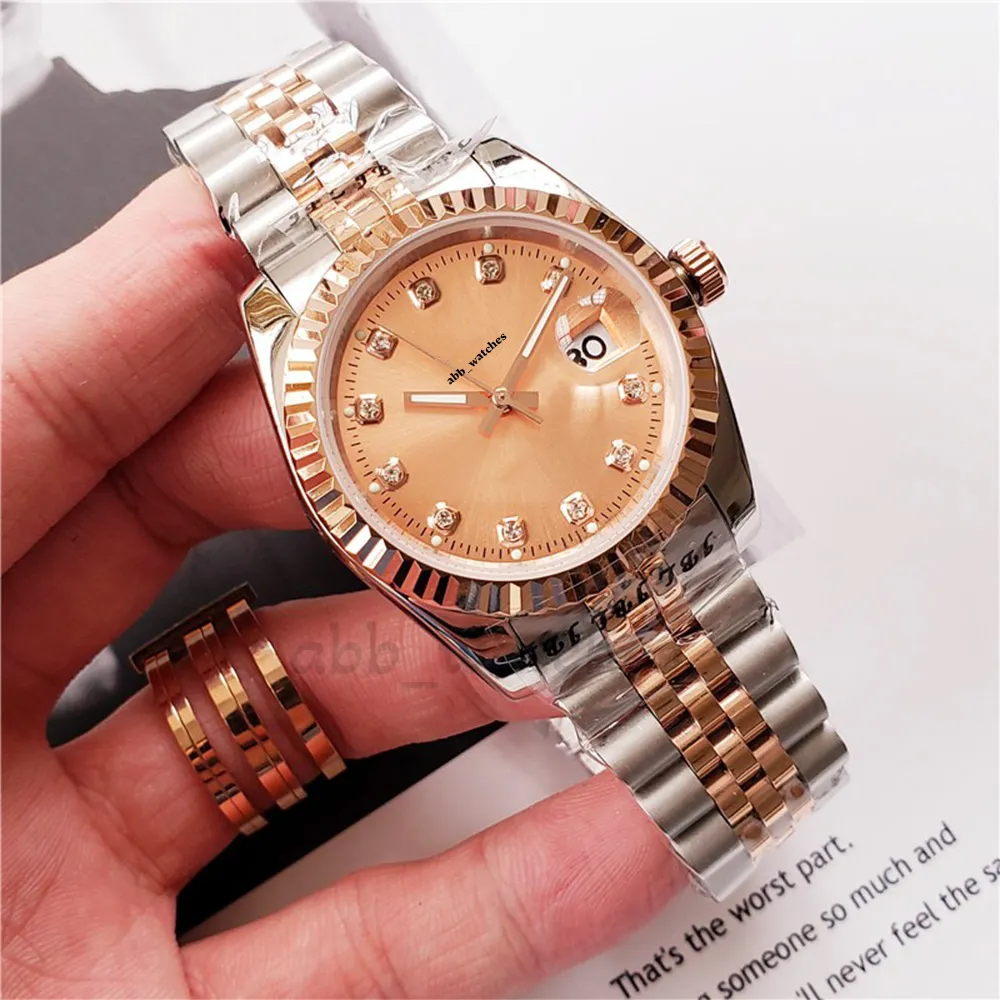 ABB_WATCHES Herrenuhr Paar automatische mechanische Uhren mit Box Damen moderne lässige Armbanduhr Datum Just Gold Uhren runde Edelstahluhren Weihnachten