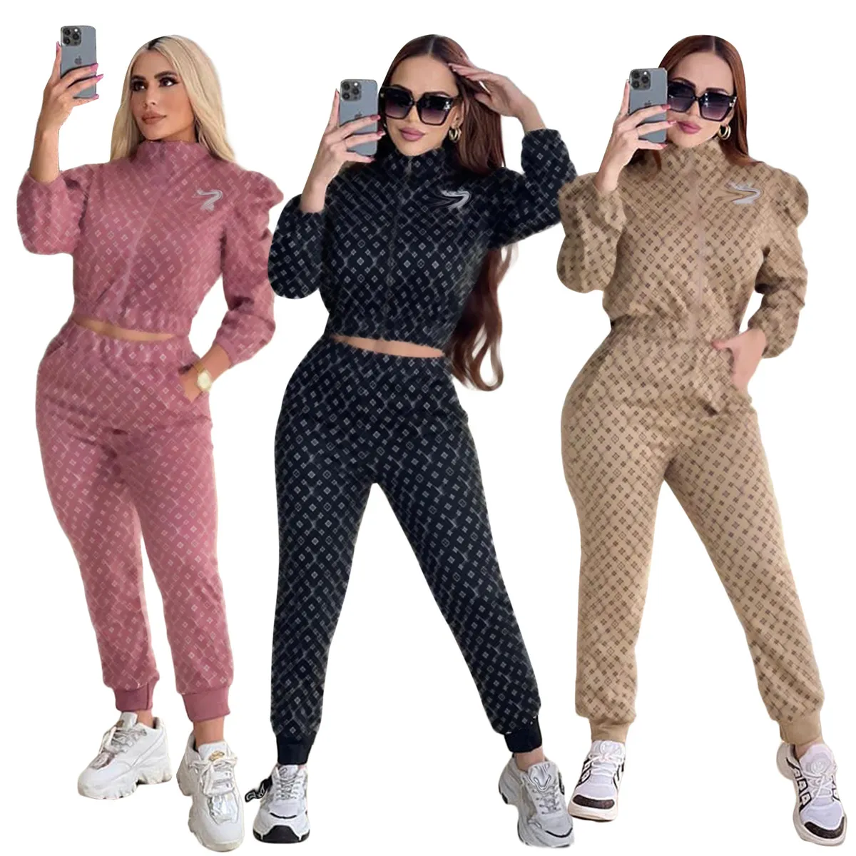 Frauen Solide Trainingsanzüge Korsett 2 Stück Set Long Sleeve Zipper Bodycon Sexy Streetwear Passenden Outfit Kleidung Trainingsanzug