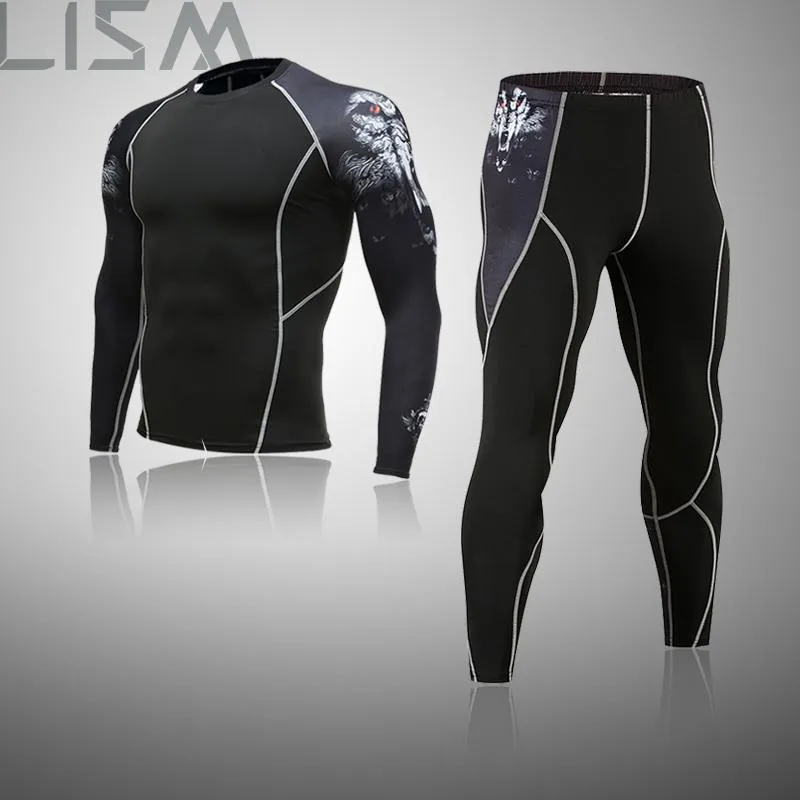 Jogging kläder lism herrkompression lång underkläder gym fitness rashguard snabbtorkande termiska byxor träning tätt uppsättning