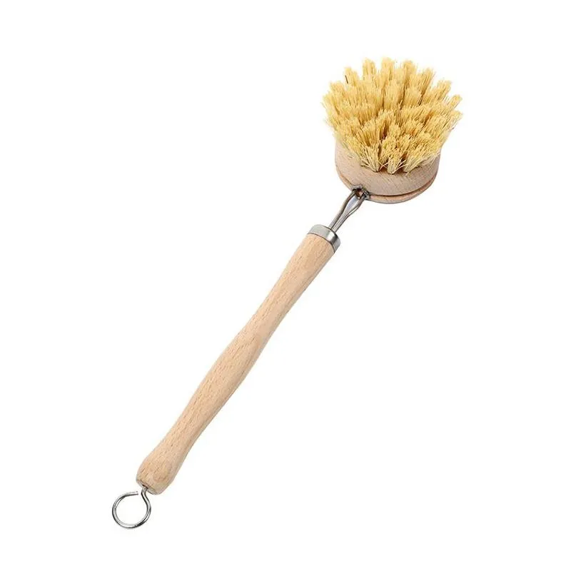 Brosses De Nettoyage 23Cm Hêtre Naturel Brosse De Cuisine En Bois À Long Manche Pot Peut Suspendre Ménage Propre Outil Drop Delivery Home Dhgarden Dhs07