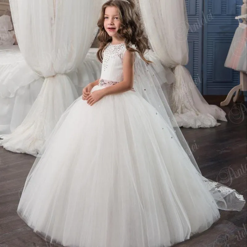 Girl Dresses Lovely Kids Flower For Wedding Long Sleeve Princess Floor Length Backless Ball Gown Junior Bridesmaid Girls Dress