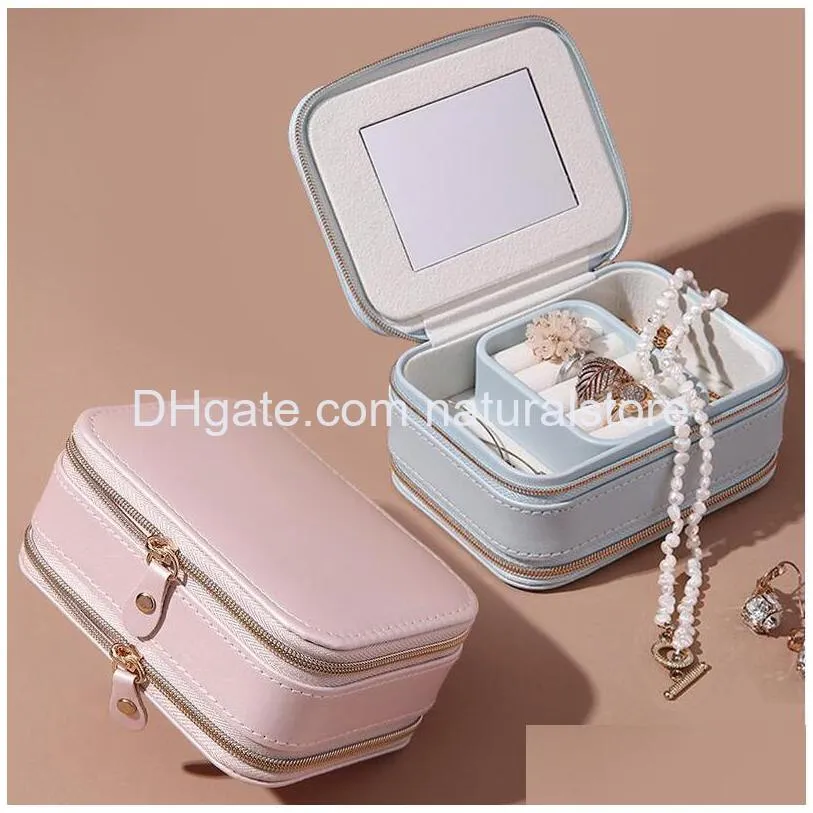 Jewelry Boxes Travel Case Small Box Pu Leather Portable Storage Organizer Double Layer Display Rings Earrings Bracelets Necklace Dro Dhpcm