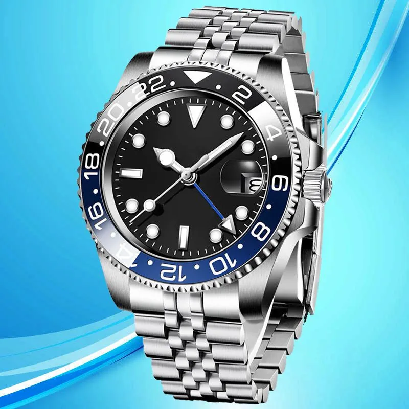 Anpassad 3A Automatiska klockor Mens Luxury Watch 2813 Sapphire Glass Waterproof Designer Modell Toppkvalitet Mekanisk rörelse Klocka Blue och Black Bezel Wristwatch