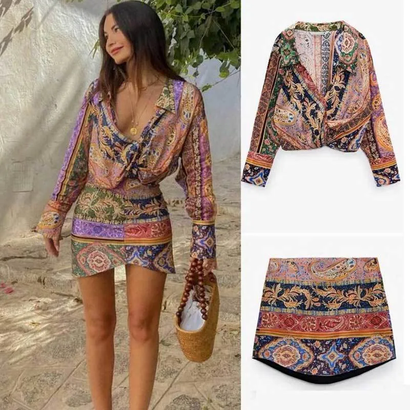 Vestidos casuais boho inspirado dres estampados florais de manga longa corcon v pesco