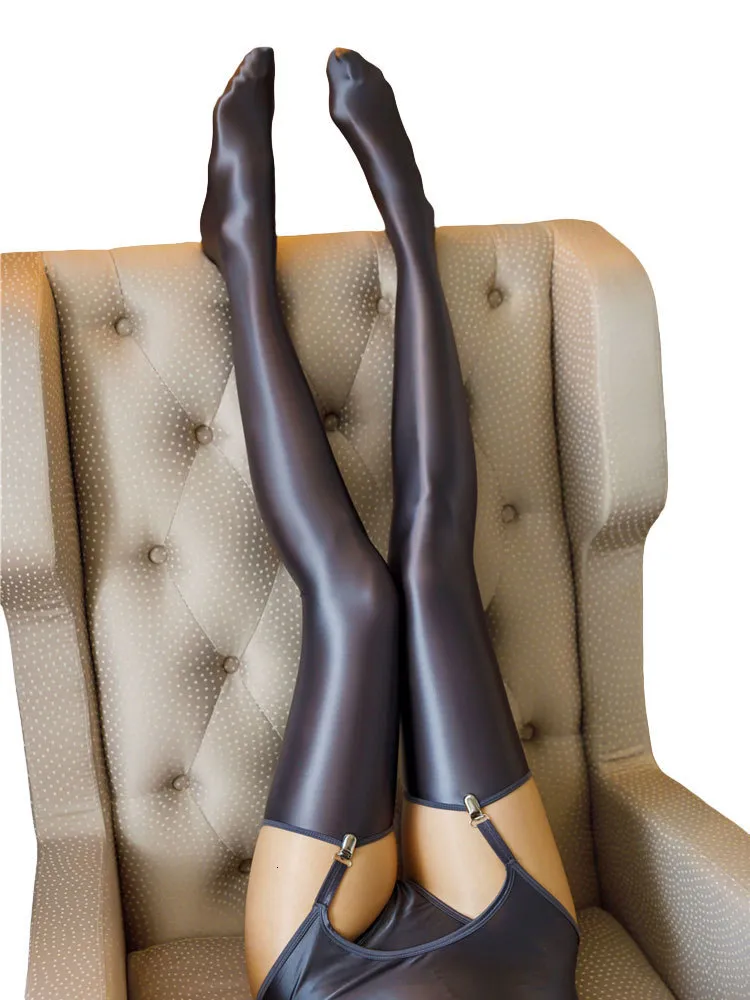 Sexy Socken Satin glatt Öl glänzend hohe Strümpfe Vintage glänzend eng formend elastisch Dessous Overknee Bonbonfarbe 230419