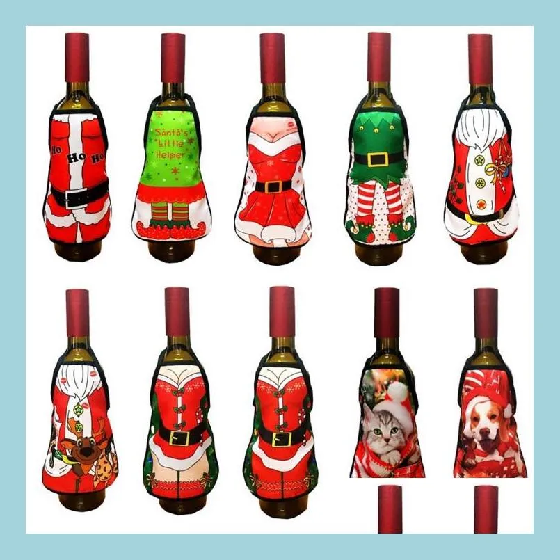 Juldekorationer Mini Wine Bottle Apron ER Birthday Anniversary Funny Gift Idea To Dinner BBQ Festlig semester Bar Deco DHCQO